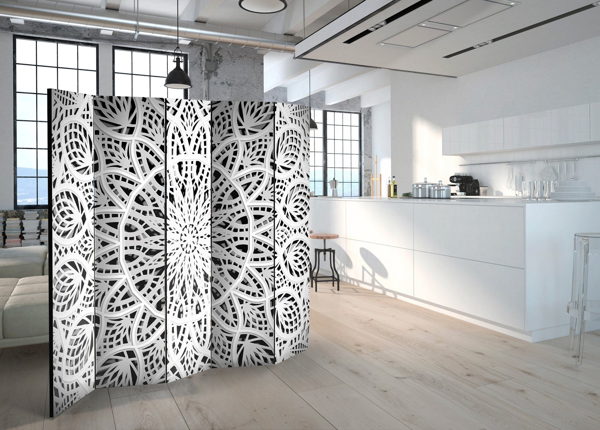 Aizslietnis 5-daļīgs - Baltā mandala (225x172cm) 225x172 cm Home Trends