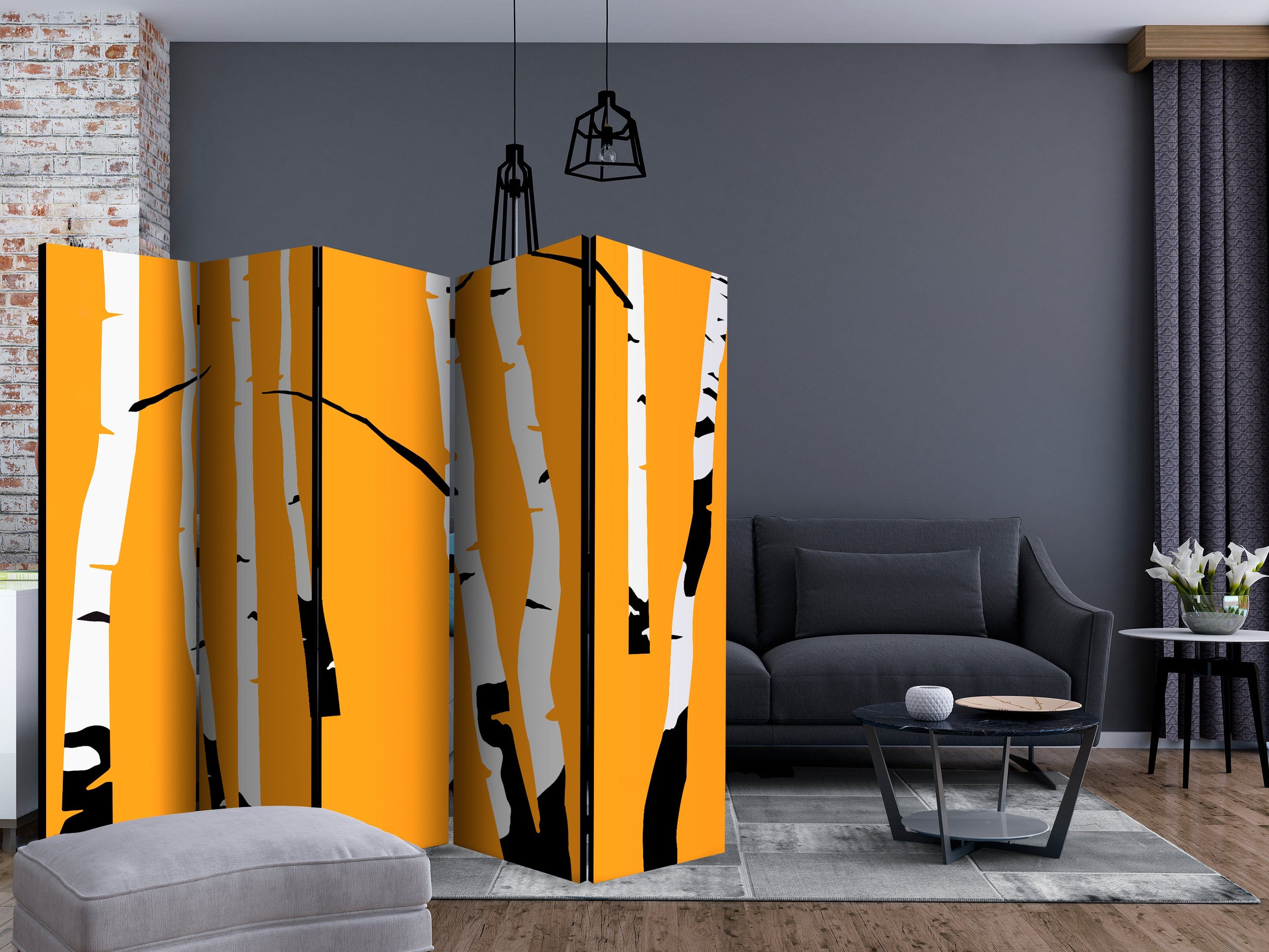 Aizslietnis 5-daļīgs - Bērzi uz oranžā fona (225x172cm) 225x172 cm Home Trends