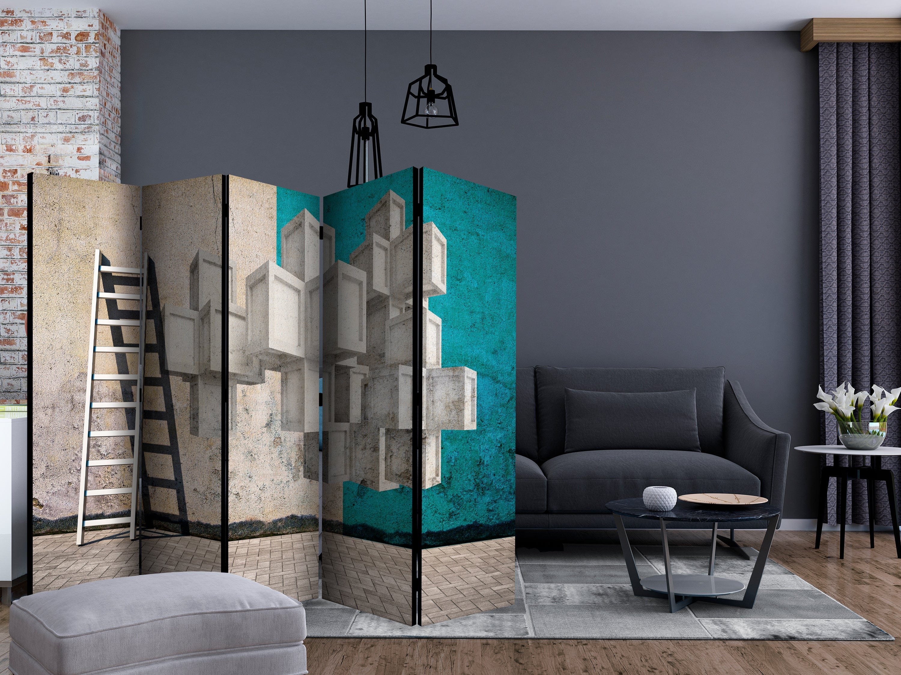 Aizslietnis 5-daļīgs - Betona bloki (225x172cm) 225x172 cm Home Trends