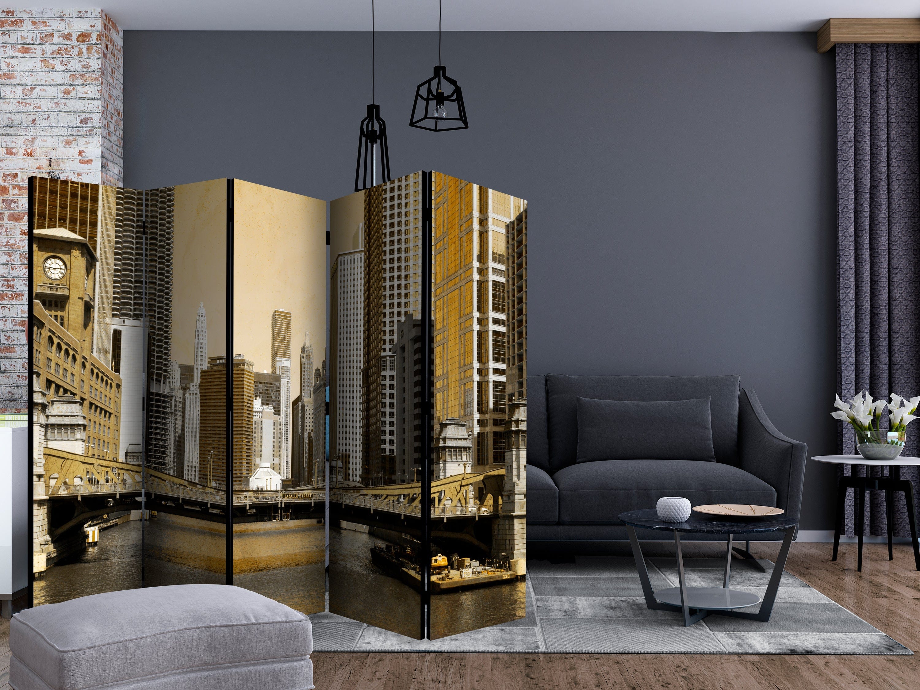 Aizslietnis 5-daļīgs - Čikāgas tilts (vintāžas efekts) (225x172cm) 225x172 cm Home Trends