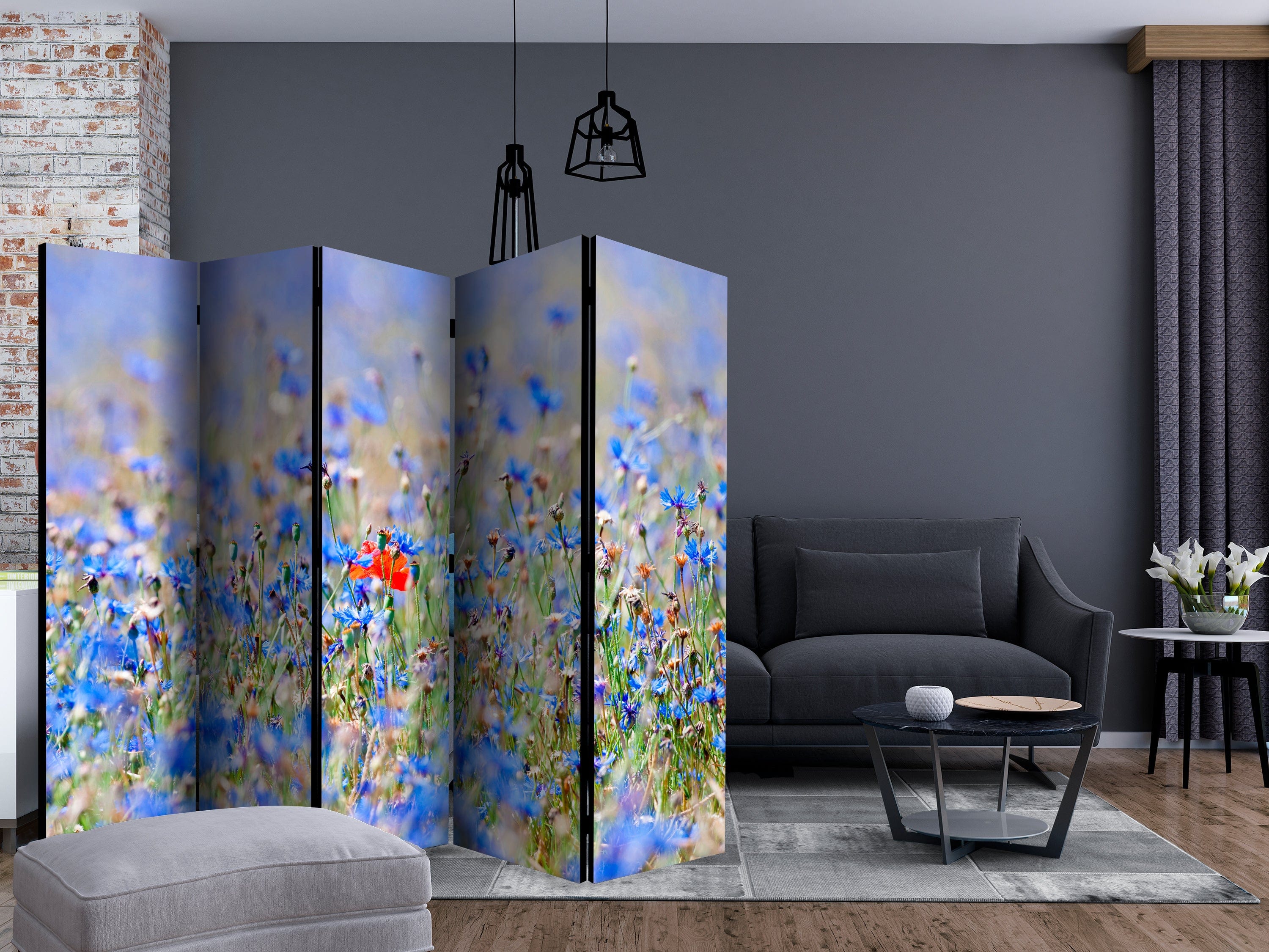 Aizslietnis 5-daļīgs - Debess krāsas pļava - rudzupuķes (225x172cm) 225x172 cm Home Trends