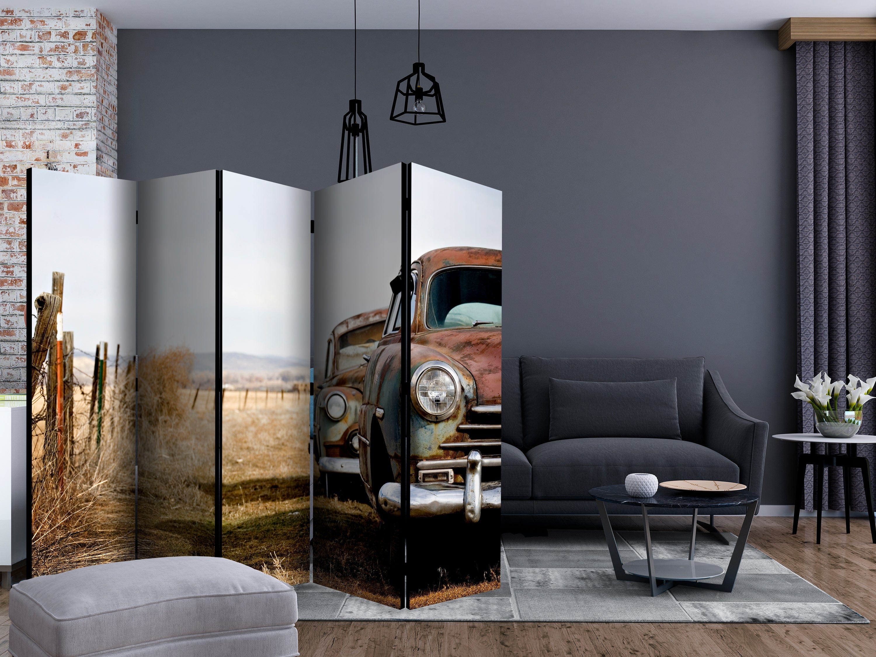 Aizslietnis 5-daļīgs - Divas vecas amerikāņu automašīnas (225x172cm) 225x172 cm Home Trends