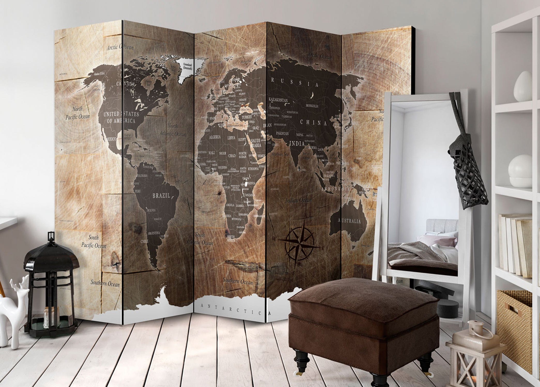 Aizslietnis 5-daļīgs - Karte uz koka (225x172cm) 225x172 cm Home Trends