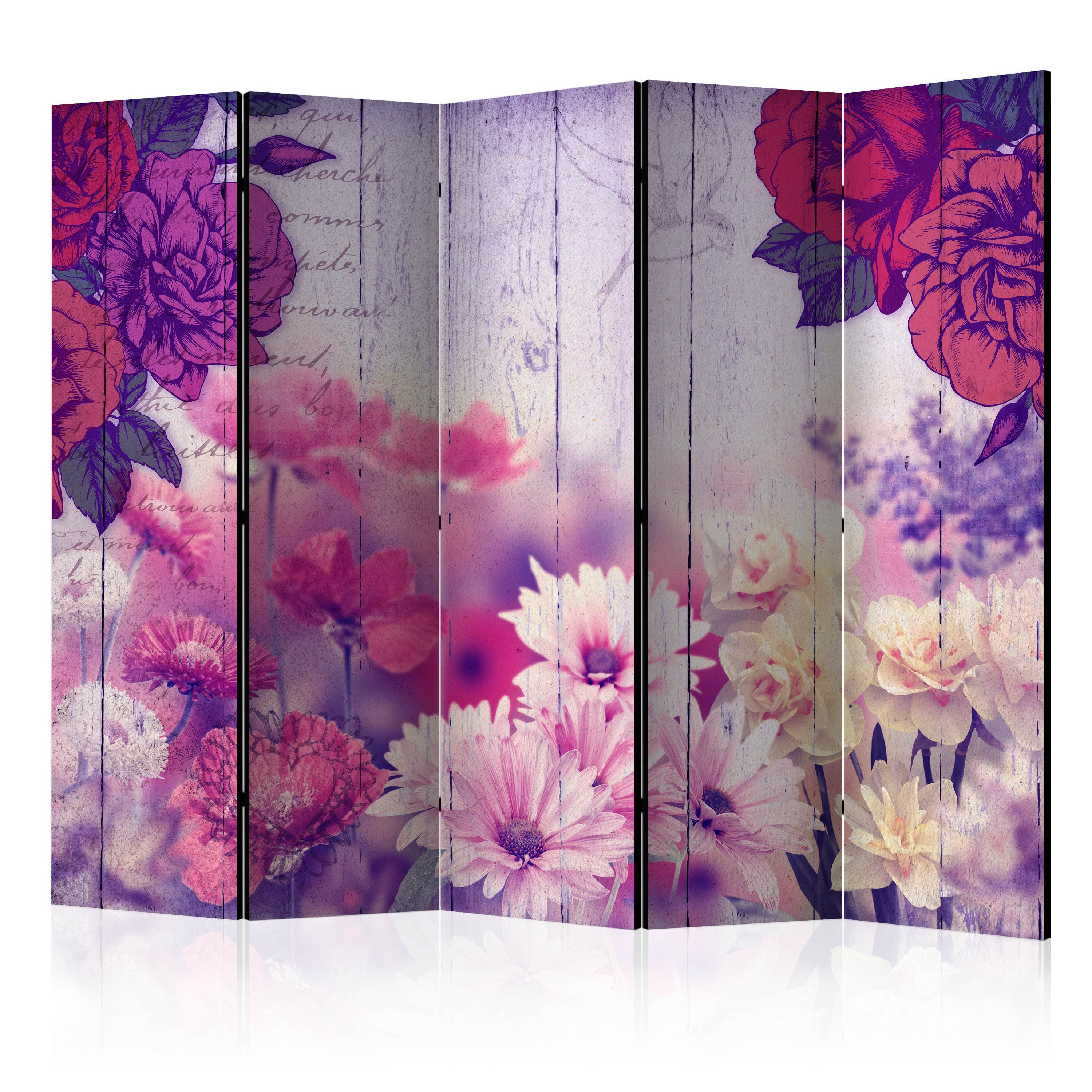 Aizslietnis 5-daļīgs - Kompozīcija ar ziediem violetos toņos (225x172cm) 225x172 cm Home Trends