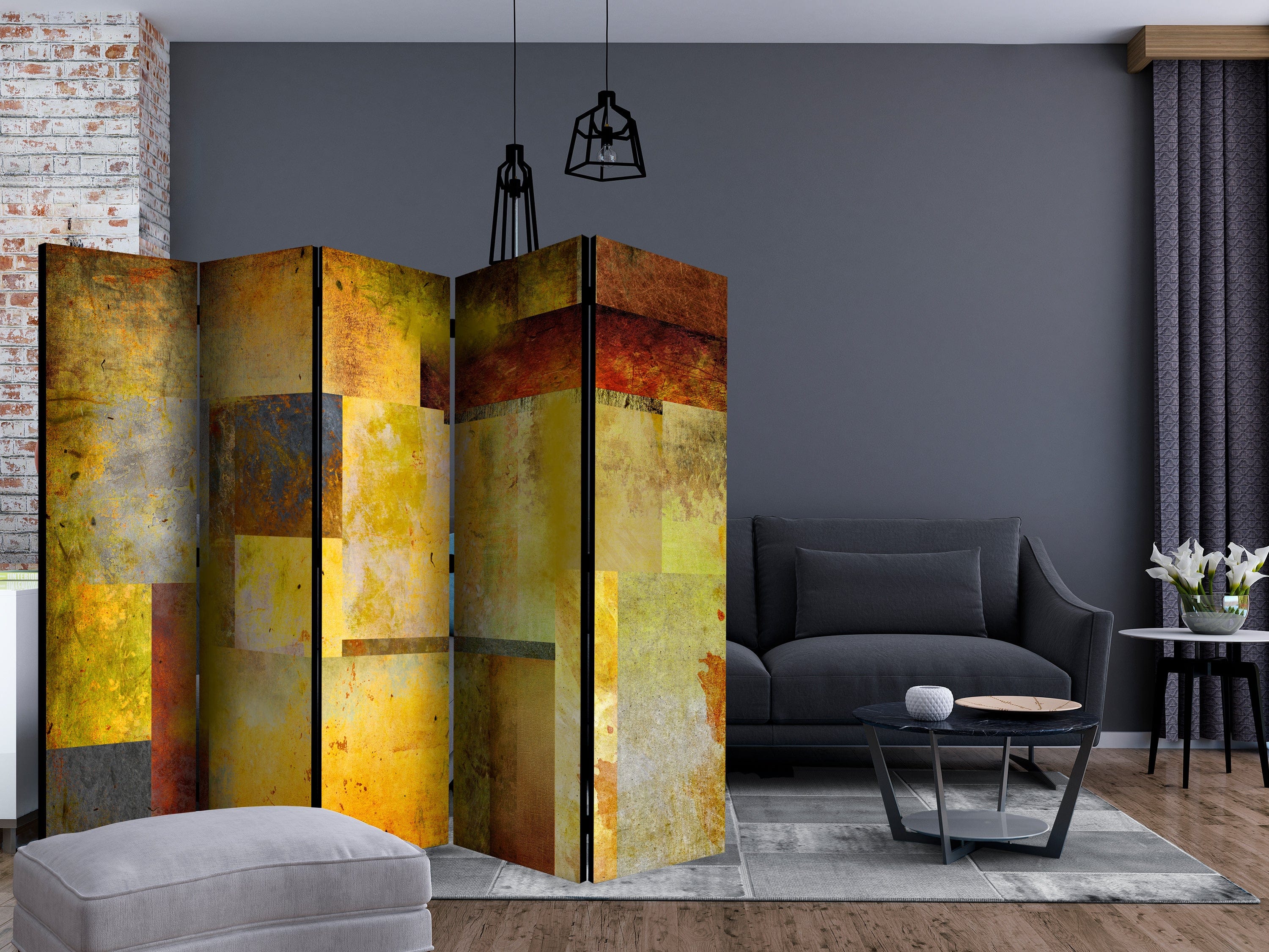 Aizslietnis 5-daļīgs - Mākslas ekspresijas oranžā toņos  (225x172cm) 225x172 cm Home Trends