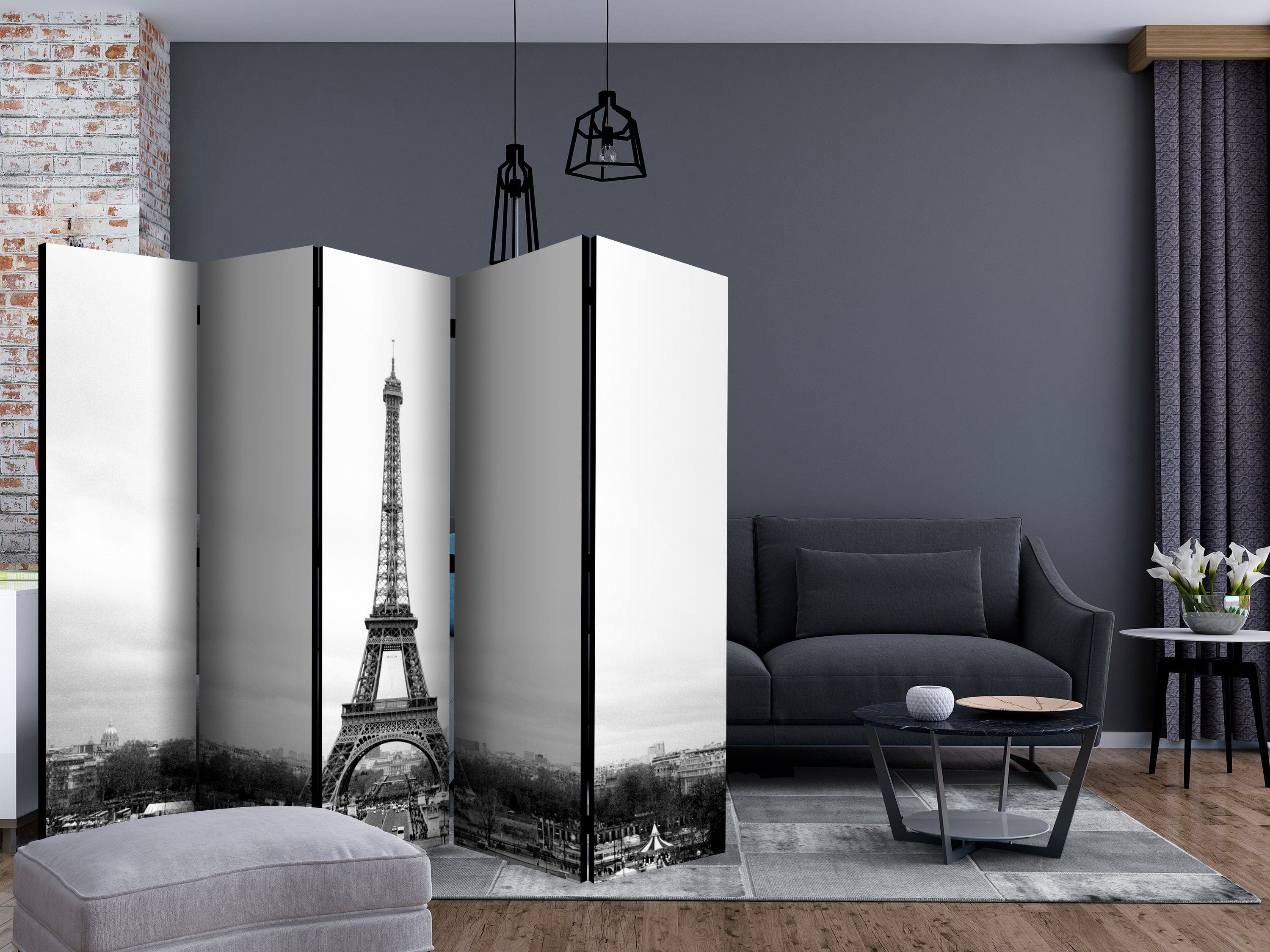Aizslietnis 5-daļīgs - Parīze - melnbaltā fotogrāfija 2. versija (225x172cm) 225x172 cm Home Trends