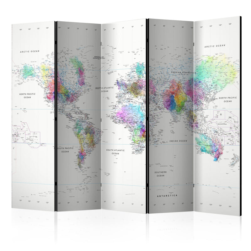 Aizslietnis 5-daļīgs - Pasaules karte ar baltiem toņiem (225x172cm) 225x172 cm Home Trends