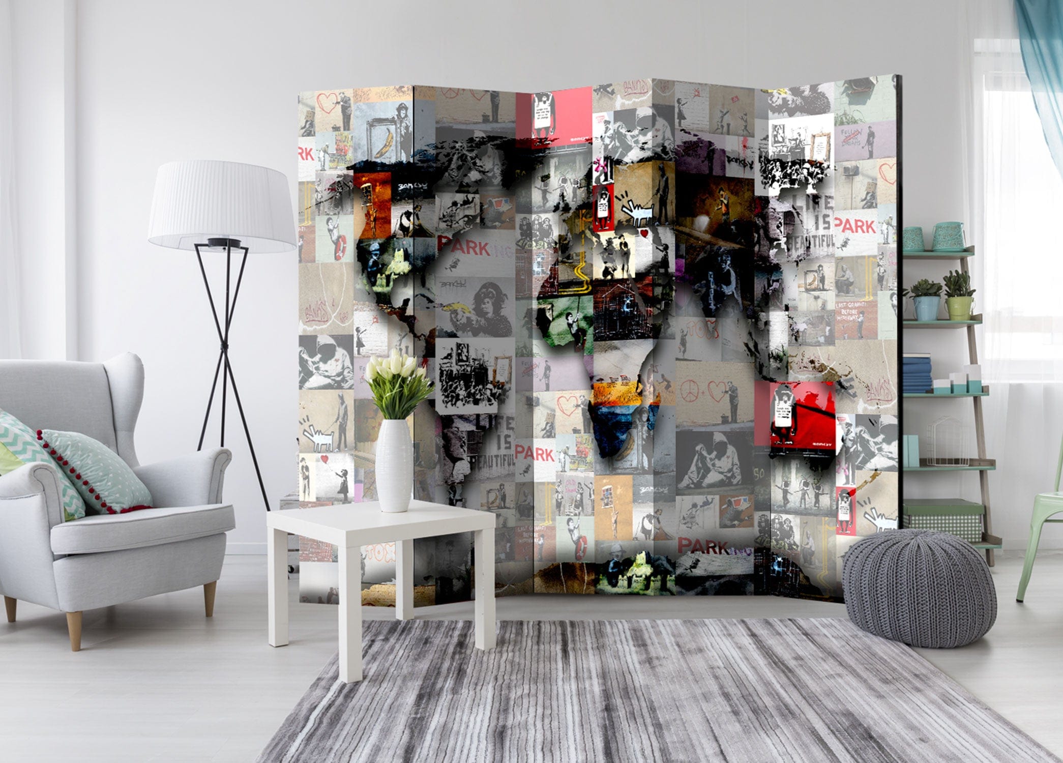 Aizslietnis 5-daļīgs - Pasaules karte - Banksy (225x172cm) 225x172 cm Home Trends