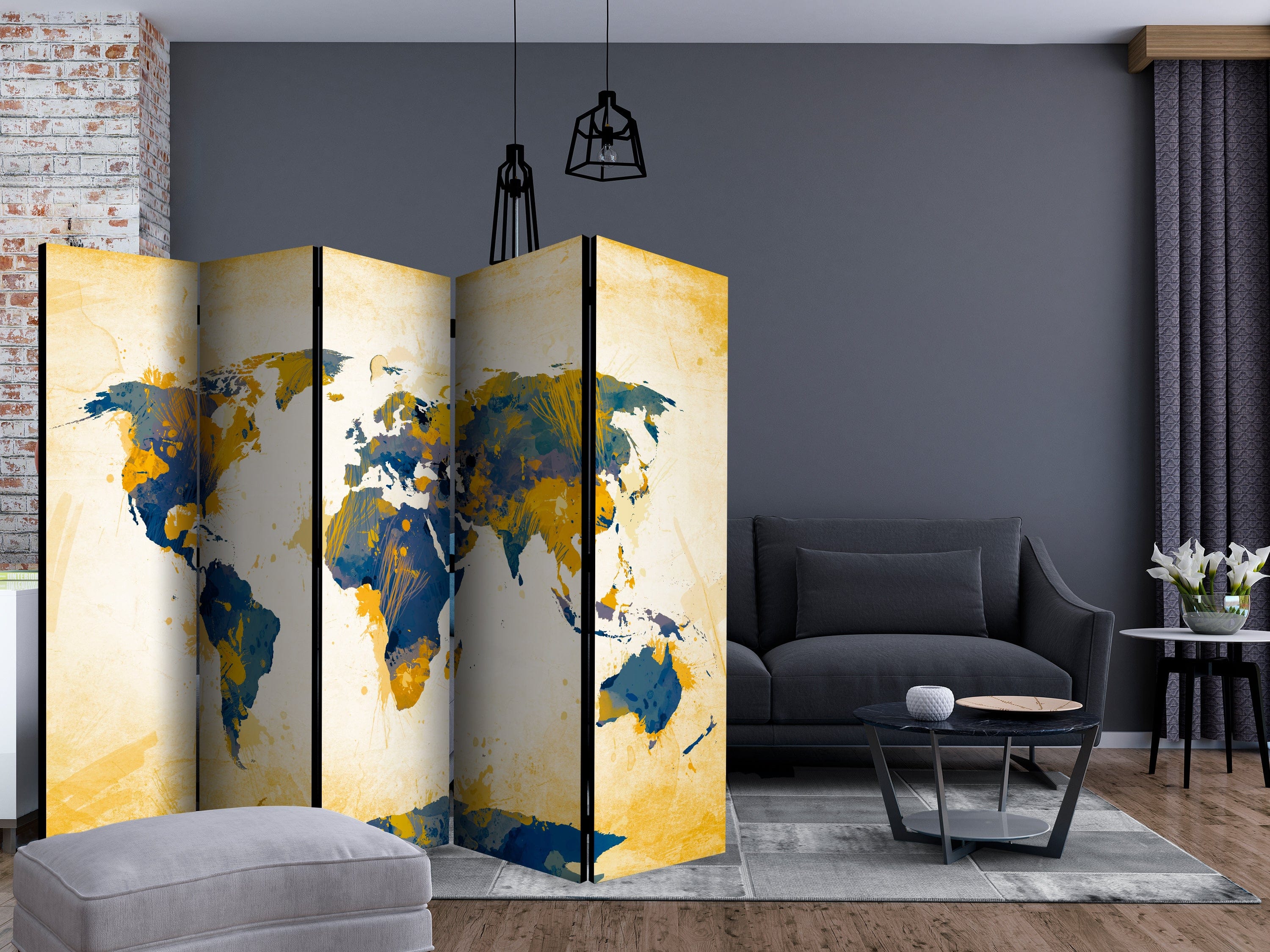 Aizslietnis 5-daļīgs - Pasaules karte - Saule un debesis (225x172cm) 225x172 cm Home Trends