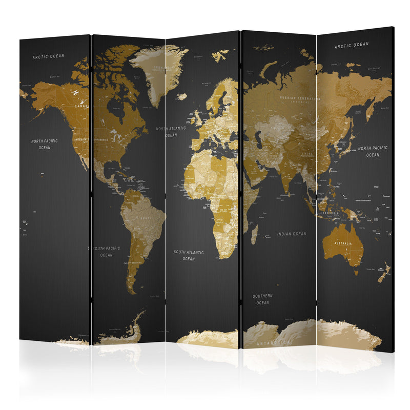 Aizslietnis 5-daļīgs - Pasaules karte uz tumša fona (225x172cm) 225x172 cm Home Trends