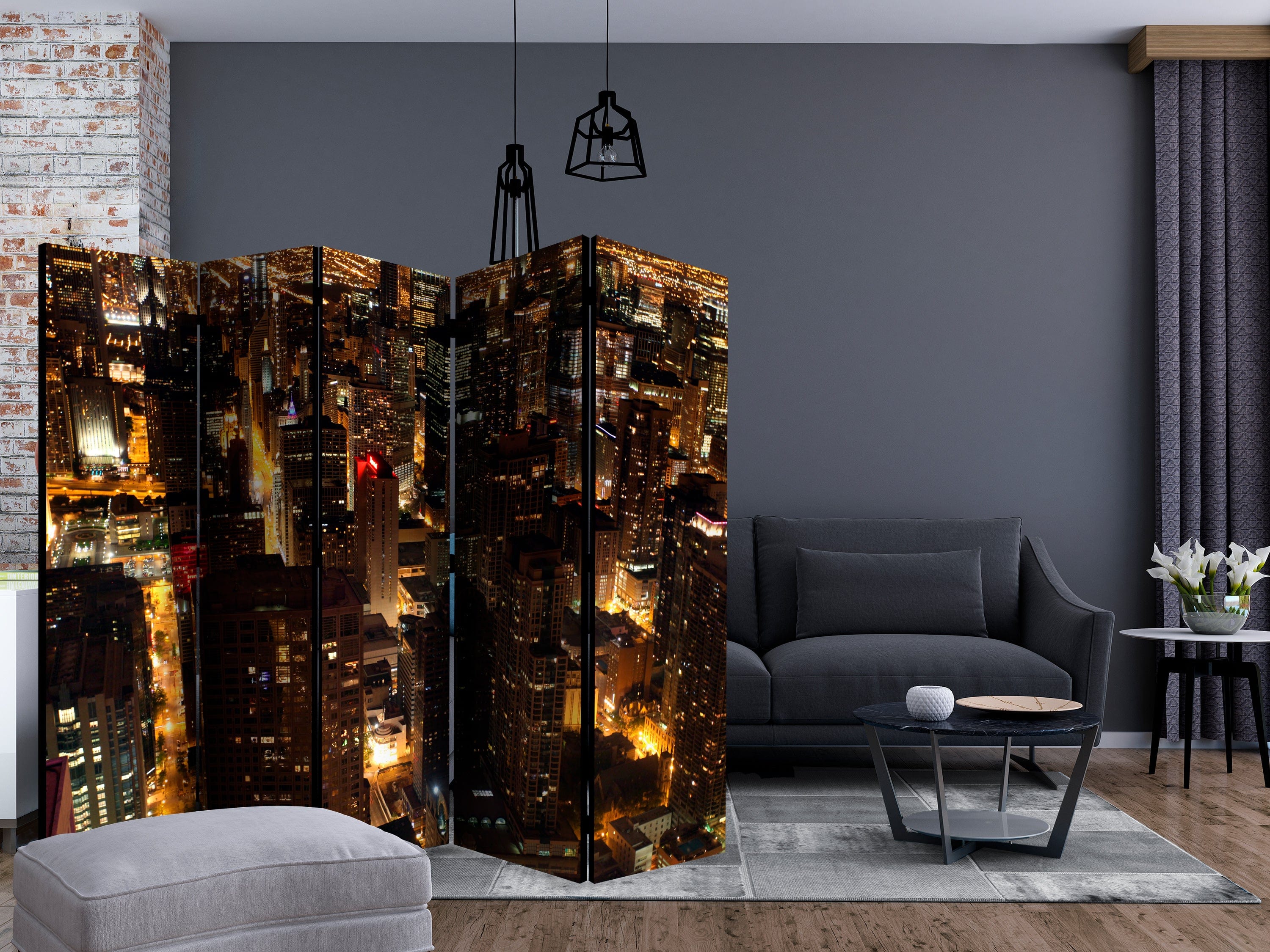 Aizslietnis 5-daļīgs - Pilsēta naktī - Čikāga, ASV (225x172cm) 225x172 cm Home Trends