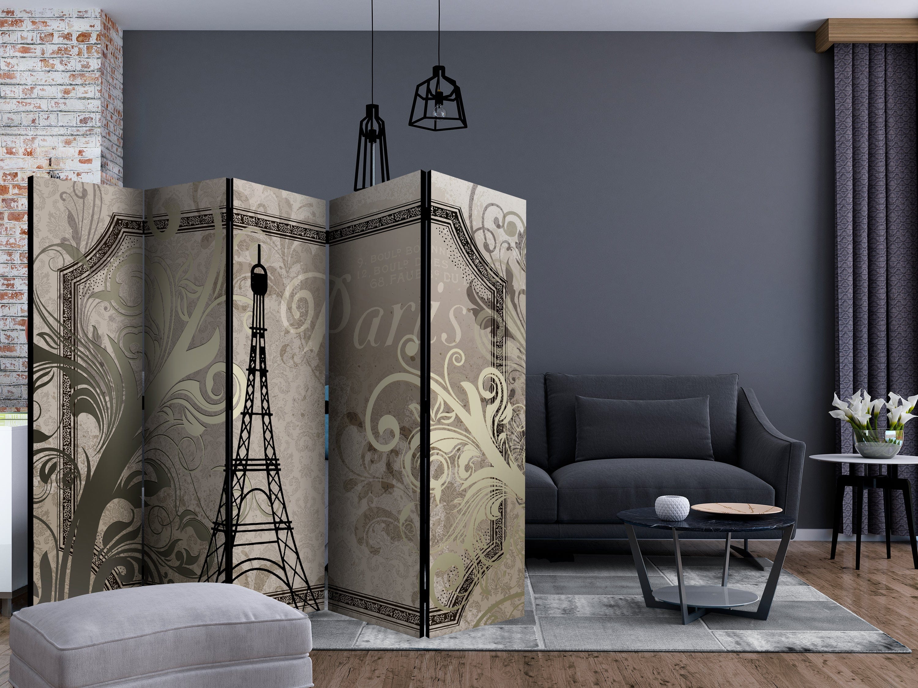 Aizslietnis 5-daļīgs - Retro Parīze - zelts (225x172cm) 225x172 cm Home Trends