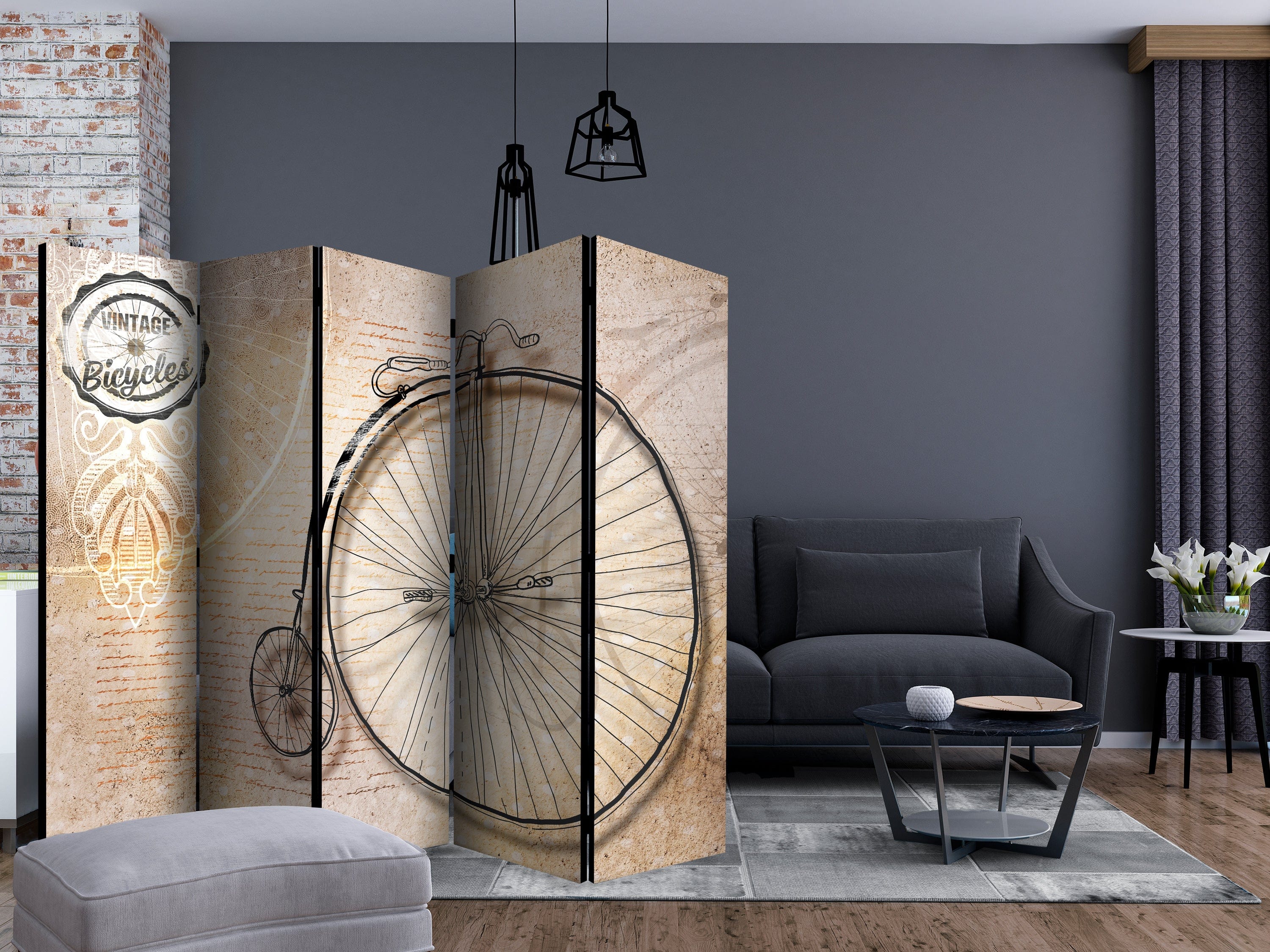 Aizslietnis 5-daļīgs - Retro velosipēdi - sepijas krāsā (225x172cm) 225x172 cm Home Trends