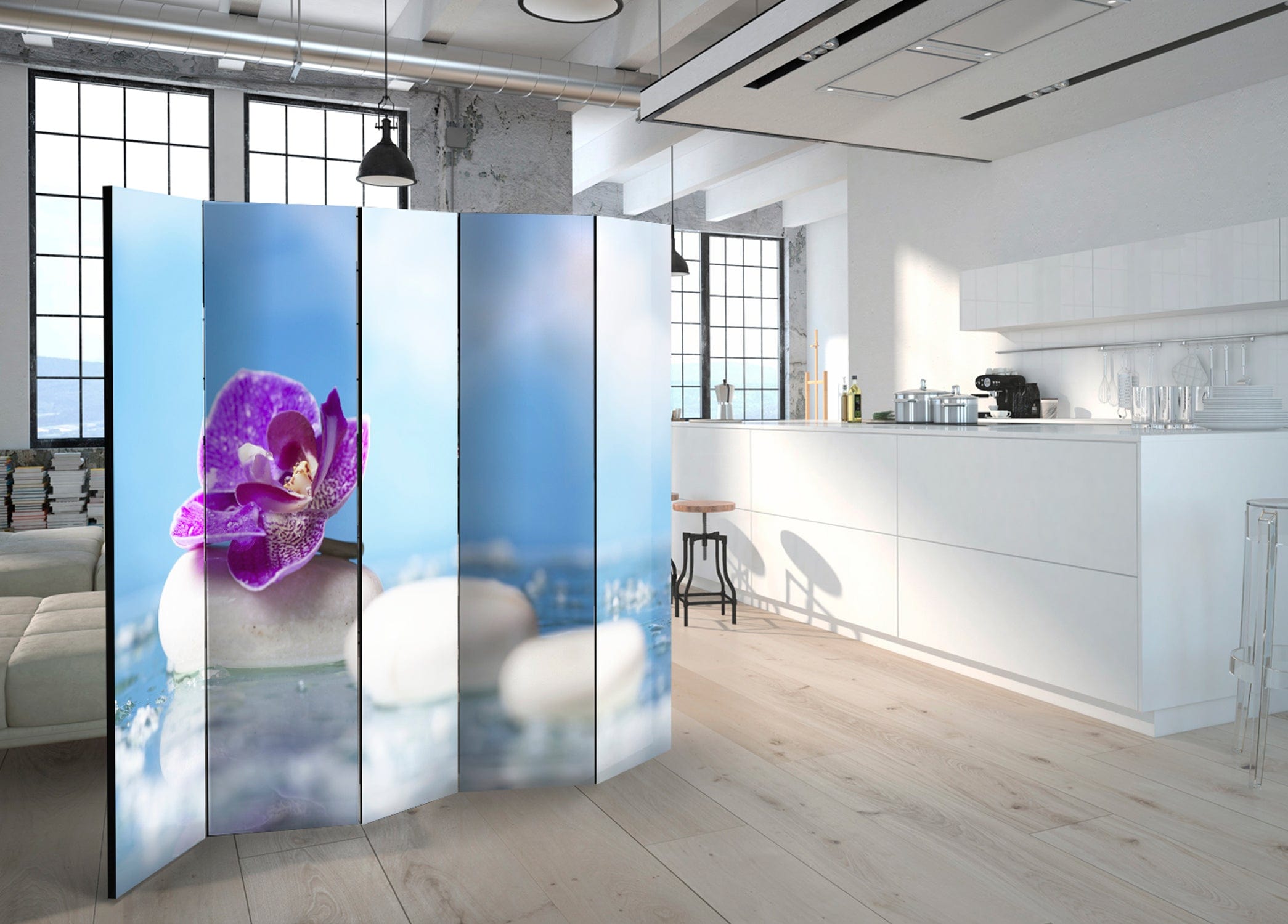 Aizslietnis 5-daļīgs - Rozā orhideja un baltie zen akmeņi (225x172cm) 225x172 cm Home Trends