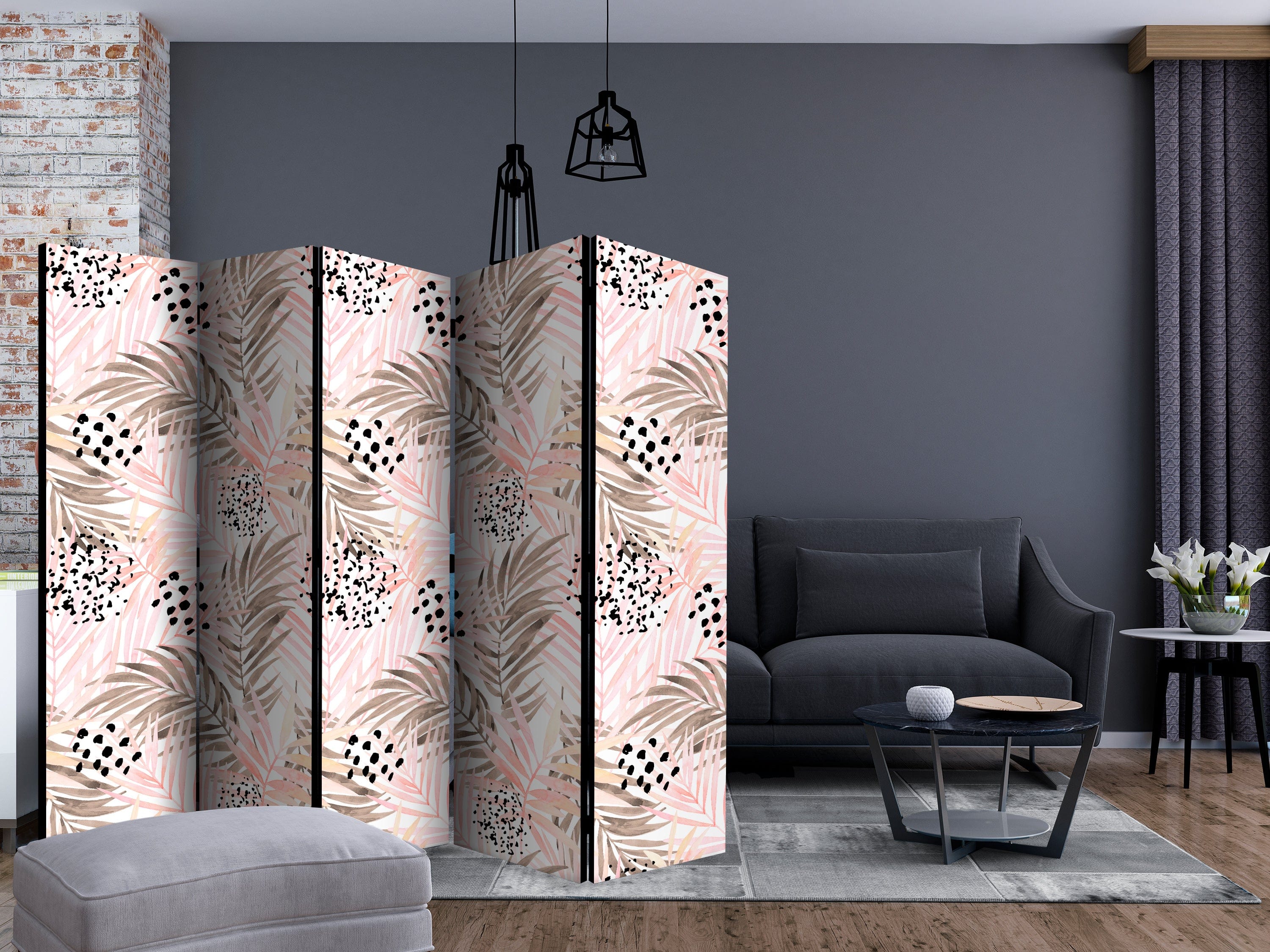 Aizslietnis 5-daļīgs - Rozā palmu lapas (225x172cm) 225x172 cm Home Trends