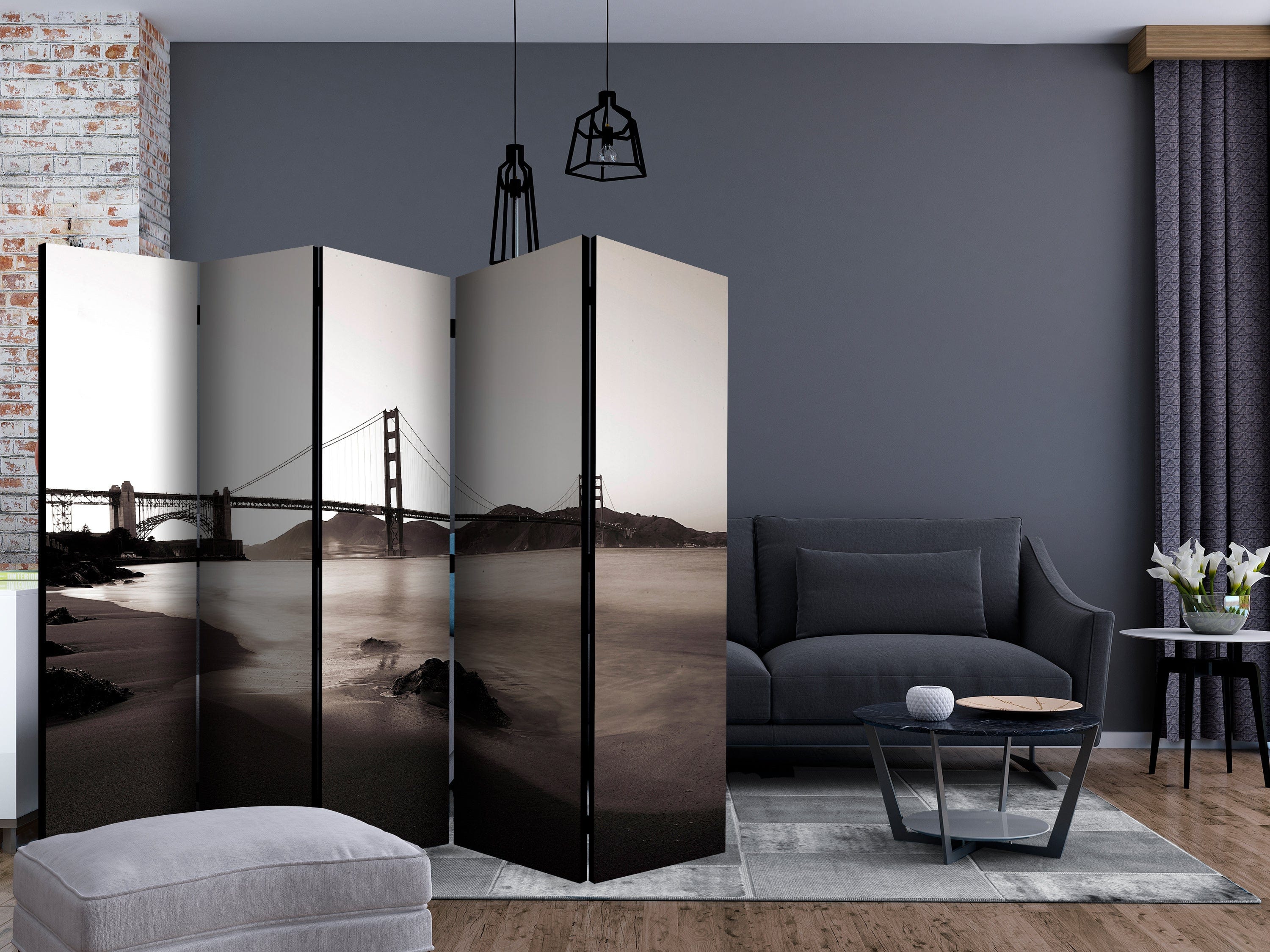 Aizslietnis 5-daļīgs - Sanfrancisko - Zelta vārtu tilts melnbaltā krāsā (225x172cm) 225x172 cm Home Trends