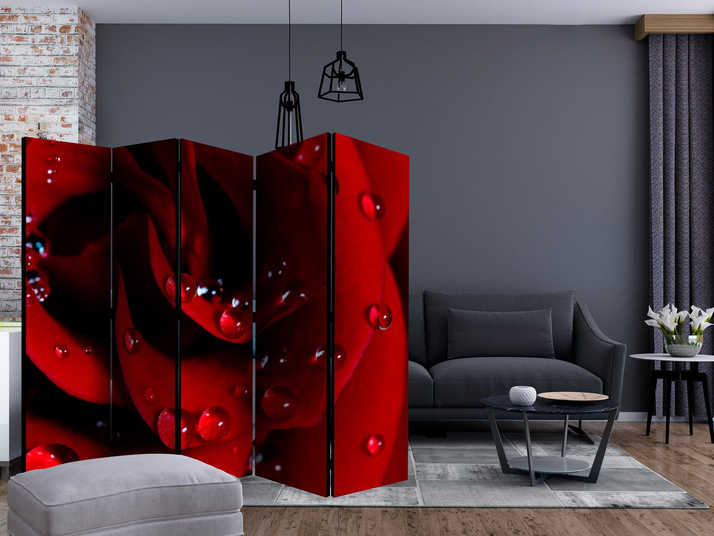 Aizslietnis 5-daļīgs - Sarkana roze ar ūdens pilieniem (225x172cm) 225x172 cm Home Trends