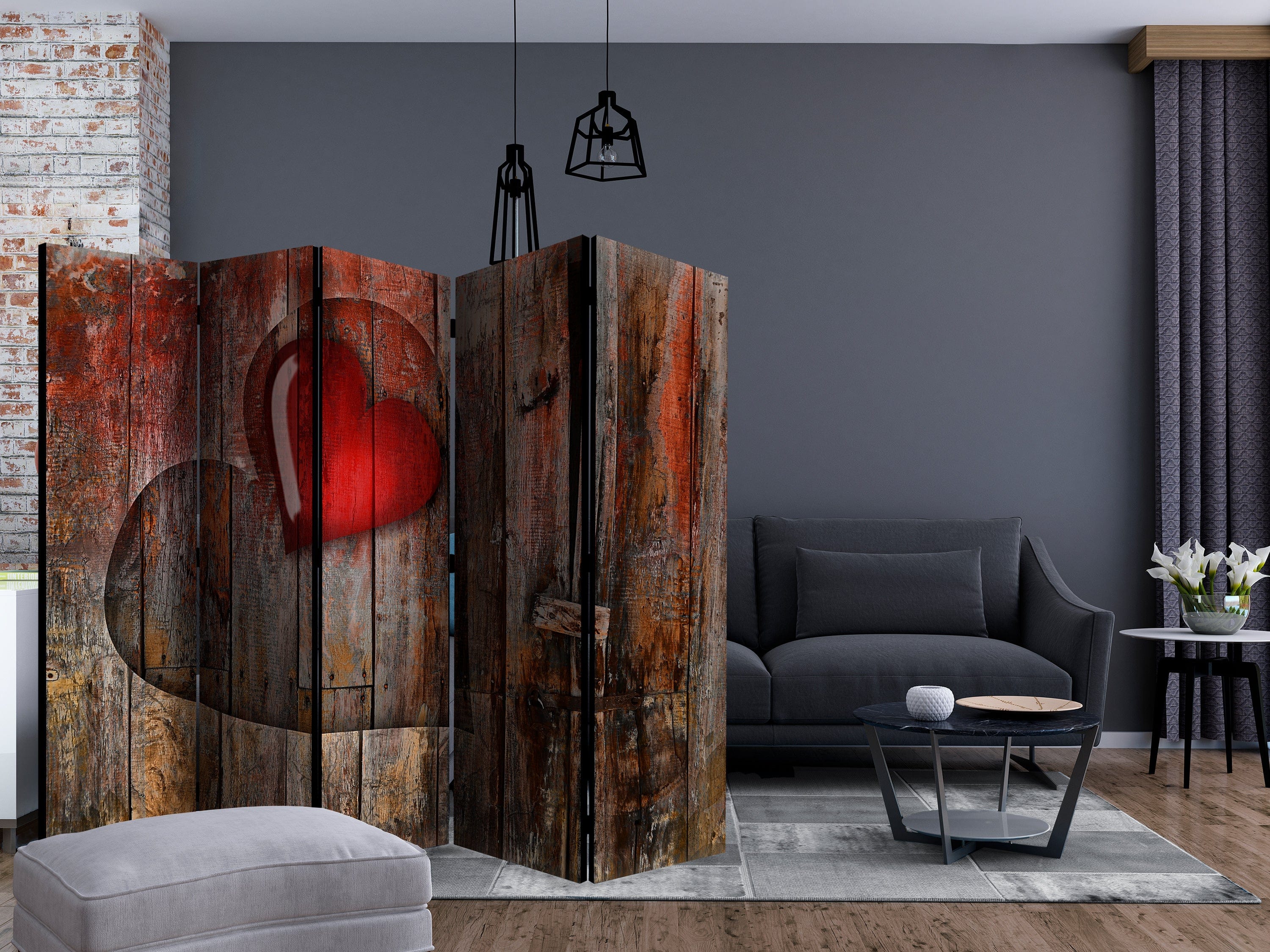 Aizslietnis 5-daļīgs - Sirds uz koka fona (225x172cm) 225x172 cm Home Trends