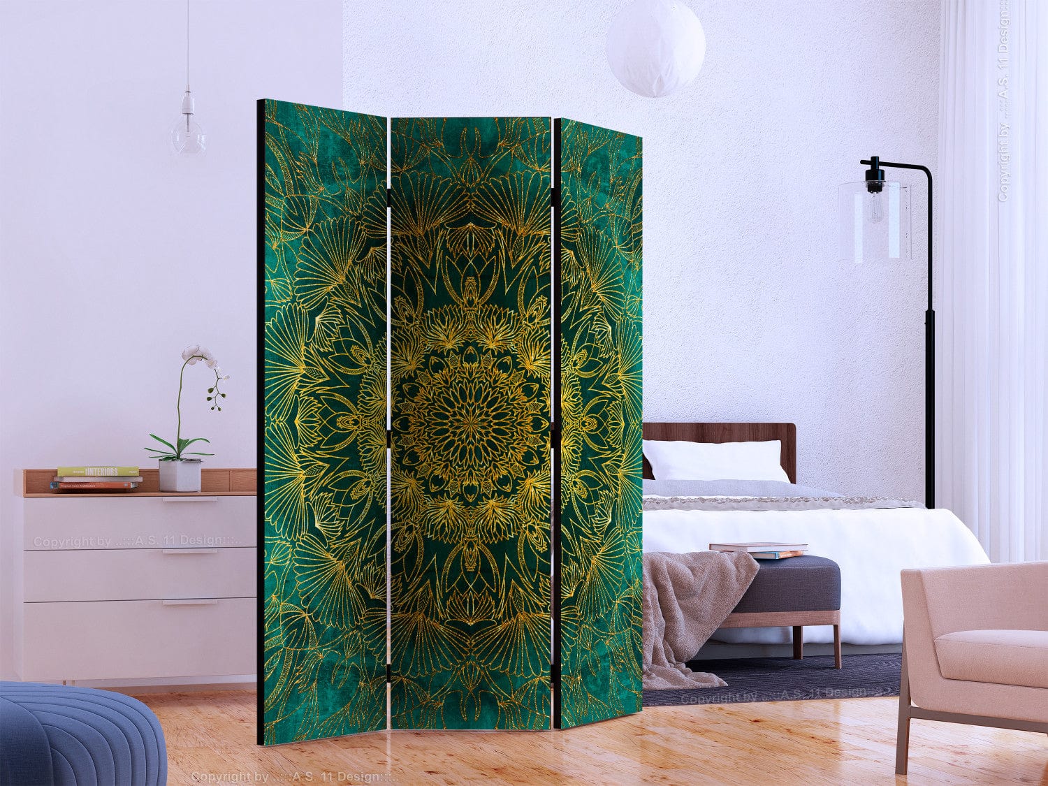 Aizslietnis ar zelta mandala rakstu uz zaļa fona - Karaliskais valdzinājums (135x172cm) 135x172 cm Home Trends