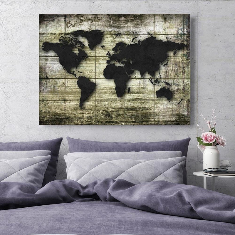 Dekoratīvais panelis - Black World Map On The Boards  Home Trends Deco