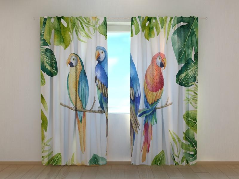 Dienas un nakts aizkari - Akvareļkrāsas augi un papagaiļi 180 x 140 cm (2X 90x140 cm) / SCREEN E-interjers.lv
