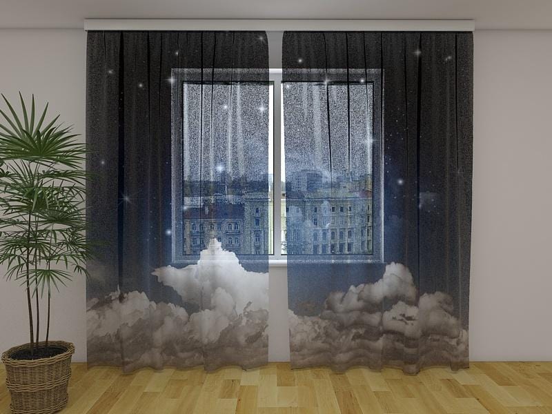 Dienas un nakts aizkari - Akvareļu fantāzijas nakts debesis 180 x 140 cm (2X 90x140 cm) / Сaurspīdīgs šifons E-interjers.lv