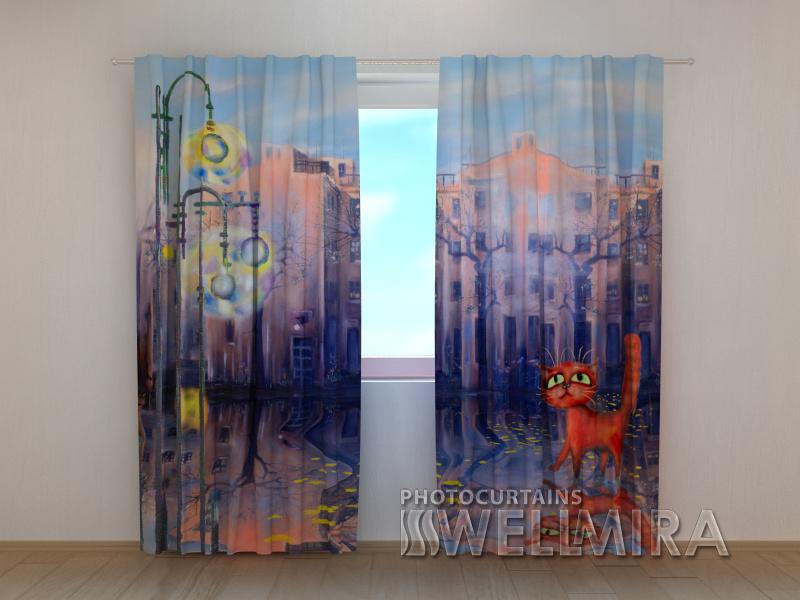 Dienas un nakts aizkari - Akvareļu kaķis 180 x 140 cm (2X 90x140 cm) / SCREEN E-interjers.lv