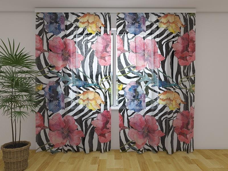 Dienas un nakts aizkari - Akvareļu modes magones 180 x 140 cm (2X 90x140 cm) / Сaurspīdīgs šifons E-interjers.lv