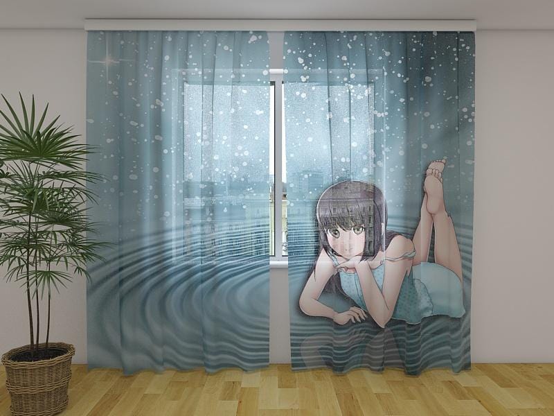 Dienas un nakts aizkari - Anime meitene 180 x 140 cm (2X 90x140 cm) / Сaurspīdīgs šifons E-interjers.lv