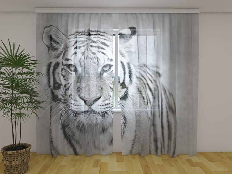Dienas un nakts aizkari - Baltais tīģeris 180 x 140 cm (2X 90x140 cm) / Сaurspīdīgs šifons E-interjers.lv
