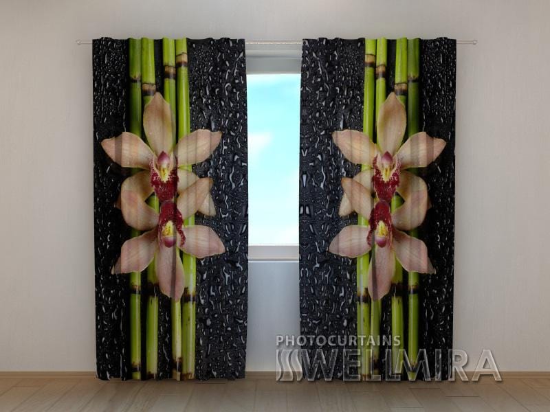 Dienas un nakts aizkari - Bambuss, orhidejas un pilieni 180 x 140 cm (2X 90x140 cm) / SCREEN E-interjers.lv