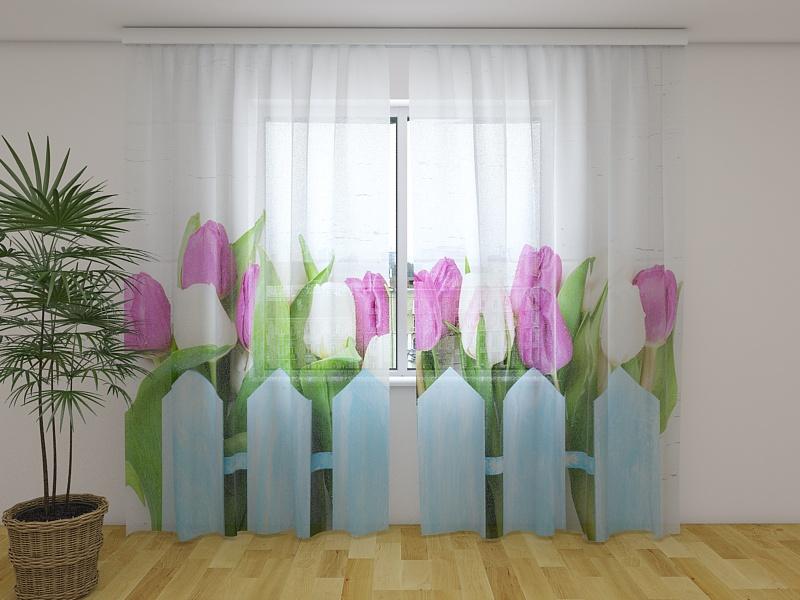 Dienas un nakts aizkari - Dārza tulpes 180 x 140 cm (2X 90x140 cm) / Сaurspīdīgs šifons E-interjers.lv