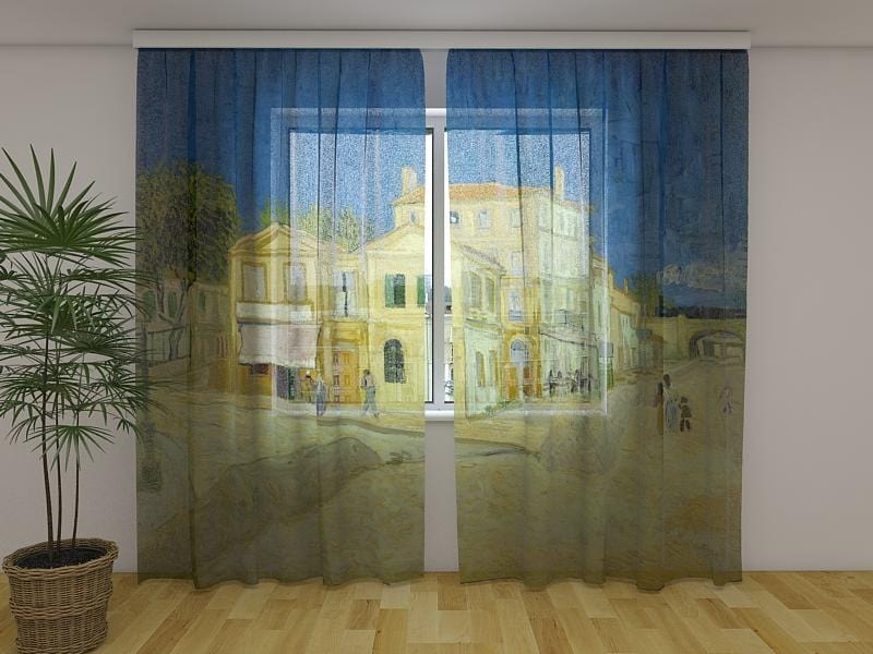 Dienas un nakts aizkari - Dzeltenā māja - Vinsents van Gogs 180 x 140 cm (2X 90x140 cm) / Сaurspīdīgs šifons E-interjers.lv