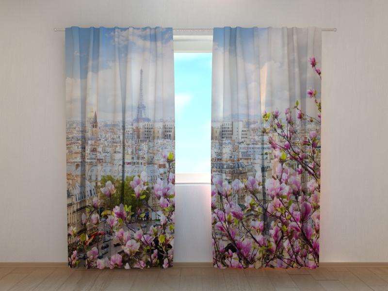 Dienas un nakts aizkari - Eifeļa tornis ar ziedošu magnoliju 180 x 140 cm (2X 90x140 cm) / SCREEN E-interjers.lv