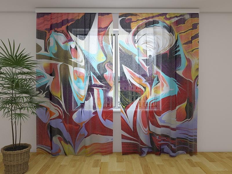Dienas un nakts aizkari - Ielu grafiti 180 x 140 cm (2X 90x140 cm) / Сaurspīdīgs šifons E-interjers.lv