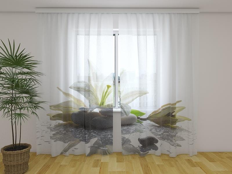 Dienas un nakts aizkari - Lilija uz akmens 180 x 140 cm (2X 90x140 cm) / Сaurspīdīgs šifons E-interjers.lv
