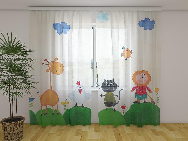 Dienas un nakts aizkari - Mazie dzīvnieki 180 x 140 cm (2X 90x140 cm) / Сaurspīdīgs šifons E-interjers.lv