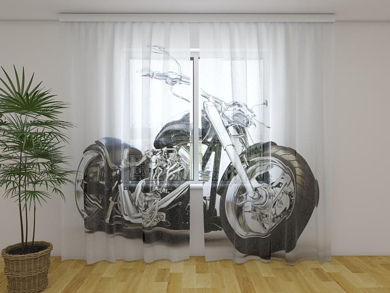 Dienas un nakts aizkari - Melns motocikls 180 x 140 cm (2X 90x140 cm) / Сaurspīdīgs šifons E-interjers.lv