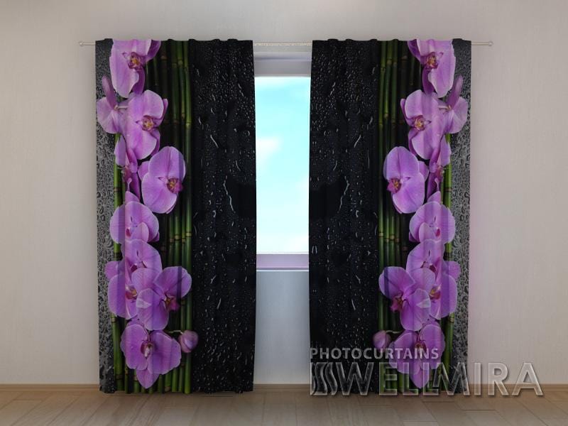 Dienas un nakts aizkari - Orhidejas melnā krāsā 180 x 140 cm (2X 90x140 cm) / SCREEN E-interjers.lv