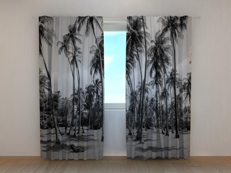 Dienas un nakts aizkari - Palmas melnbaltā krāsā 180 x 140 cm (2X 90x140 cm) / SCREEN E-interjers.lv