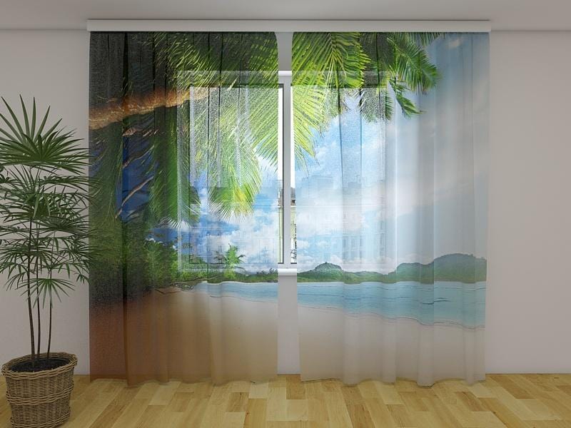 Dienas un nakts aizkari - Palmas un kalni 180 x 140 cm (2X 90x140 cm) / Сaurspīdīgs šifons E-interjers.lv