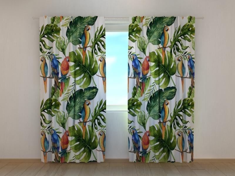 Dienas un nakts aizkari - Palmu lapas ar papagaiļiem 180 x 140 cm (2X 90x140 cm) / SCREEN E-interjers.lv