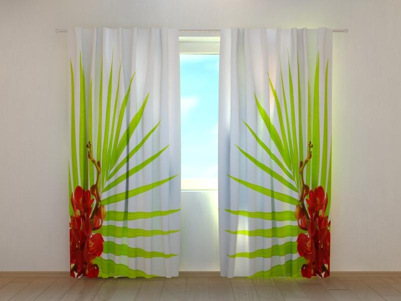 Dienas un nakts aizkari - Palmu lapas ar sarkanām orhidejām 180 x 140 cm (2X 90x140 cm) / SCREEN E-interjers.lv