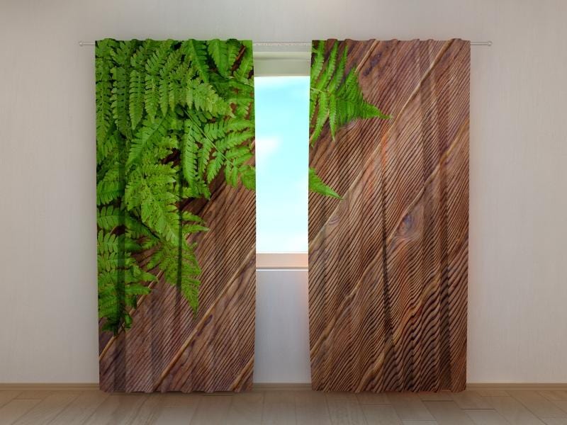 Dienas un nakts aizkari - Papardes lapas uz brūna ozola koka 180 x 140 cm (2X 90x140 cm) / SCREEN E-interjers.lv