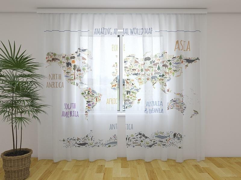 Dienas un nakts aizkari - Pārsteidzoši dzīvnieki - Bērnu kartē 180 x 140 cm (2X 90x140 cm) / Сaurspīdīgs šifons E-interjers.lv