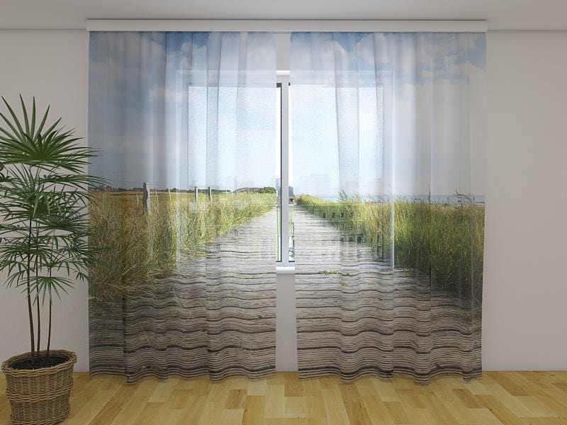 Dienas un nakts aizkari - Pastaigu ceļš Ziltas salā 180 x 140 cm (2X 90x140 cm) / Сaurspīdīgs šifons E-interjers.lv