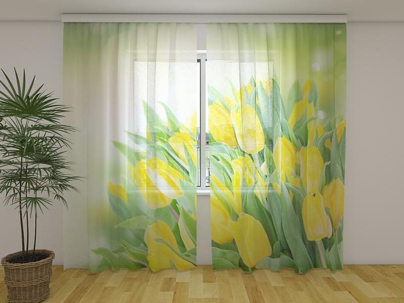 Dienas un nakts aizkari - Pavasara spilgti dzeltenās tulpes 180 x 140 cm (2X 90x140 cm) / Сaurspīdīgs šifons E-interjers.lv