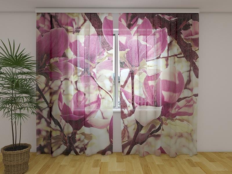 Dienas un nakts aizkari - Rozā magnolijas 180 x 140 cm (2X 90x140 cm) / Сaurspīdīgs šifons E-interjers.lv
