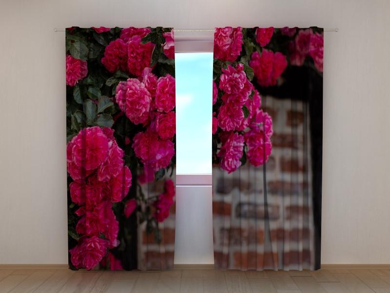 Dienas un nakts aizkari - Rozā rožu krūms pie ķieģeļu sienas 180 x 140 cm (2X 90x140 cm) / SCREEN E-interjers.lv