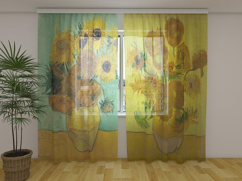 Dienas un nakts aizkari - Saulespuķes - Vinsents van Gogs 180 x 140 cm (2X 90x140 cm) / Сaurspīdīgs šifons E-interjers.lv